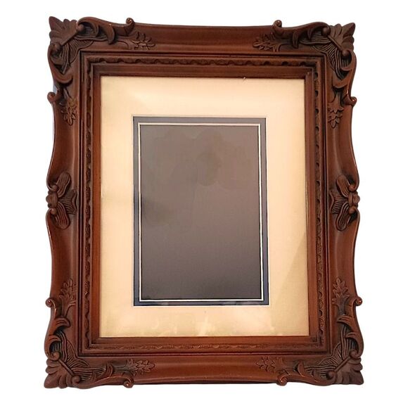 Ornate Faux Wood Picture Frame Photo Brown Vtg 70s Realistic Victorian Witchy - Picture 11 of 16